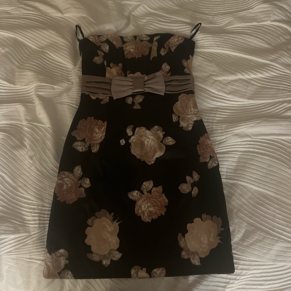 H&M Black Dress with Cream Floral Design